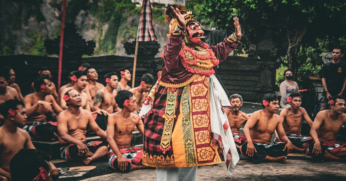 Bali — performer in traditional Balinese mask dance costume