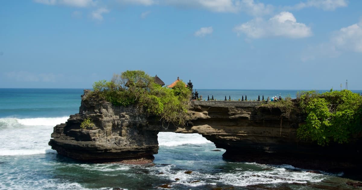 Bali — Tanah Lot sea temple rock formation at low tide